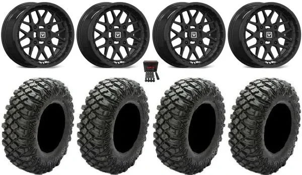 Valor V03 14″ Wheels Black 28″ Crawler XR Tires Kawasaki Teryx Mule