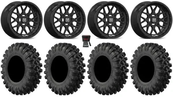 Valor V03 14″ Wheels Black 28″ MotoRavage XL Tires Polaris Sportsman / RZR / Ranger