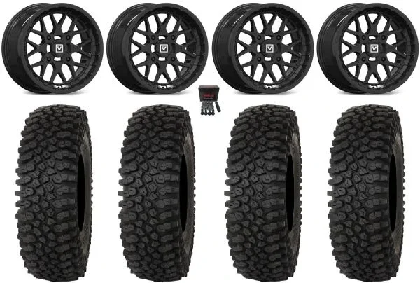 Valor V03 14″ Wheels Black 32″ Roctane ST Tires Polaris Sportsman / RZR / Ranger
