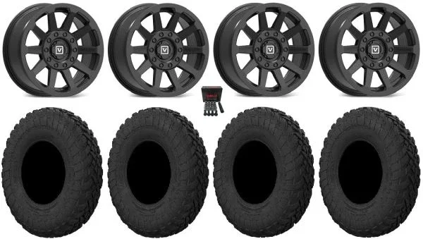 Valor V03 15″ Wheels Black 32″ Gripper R/T Tires Can-Am Commander Maverick Renegade Outlander Defender