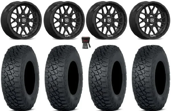 Valor V03 15″ Wheels Black 33″ Tenacity XNR Tires Can-Am Commander Maverick Renegade Outlander Defender