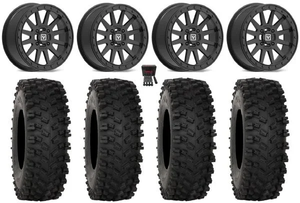 Valor V05 Beadlock 14″ Wheels Black 28″ ATX470 Tires Kawasaki Mule Pro FXT KRX / Yamaha Wolverine RMAX / YXZ 2019+