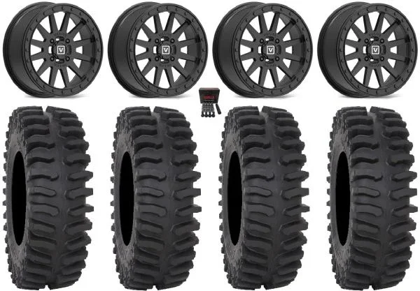 Valor V05 Beadlock 14″ Wheels Black 30″ XT400 Tires Can-Am Commander Maverick Renegade Outlander Defender