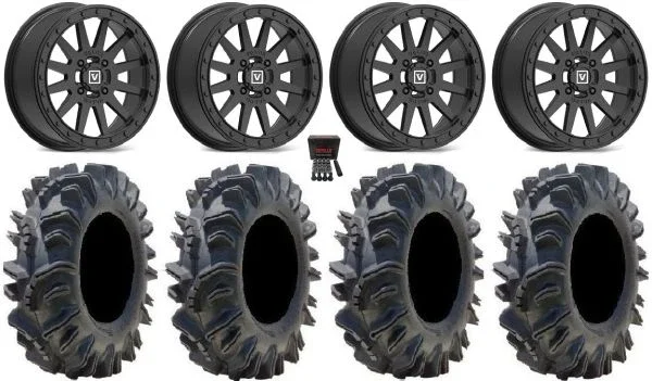 Valor V05 Beadlock 14″ Wheels Black 32″ Terminator Tires Kawasaki Teryx Mule