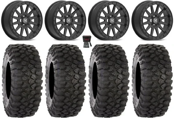 Valor V05 Beadlock 14″ Wheels Black 32″ XC450 Tires Kawasaki Teryx Mule