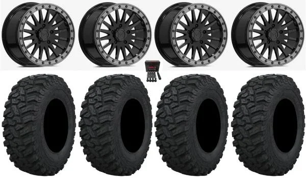 Valor V06 Bdlk 15″ Wheels GB 33″ Trekker Tires Polaris RZR Turbo R & Pro R Ranger 1500 Xpedition