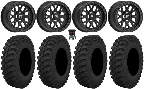 Valor V07 Beadlock 15″ Wheels Black 30″ Crawler AT Tires Can-Am Commander Maverick Renegade Outlander Defender