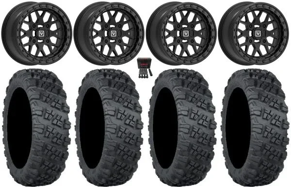 Valor V07 Beadlock 15″ Wheels Black 32″ Versa Cross V3 Tires Can-Am Commander Maverick Renegade Outlander Defender