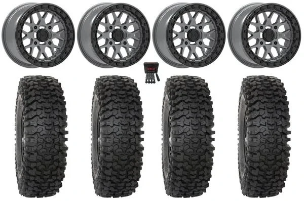 Valor V07 Beadlock 15″ Wheels Graphite 32″ RC500 Tires Can-Am Commander Maverick Renegade Outlander Defender