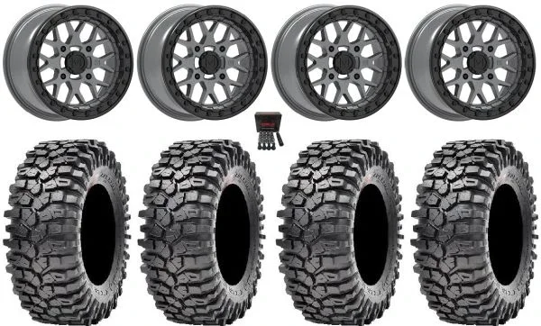 Valor V07 Beadlock 15″ Wheels Graphite 32″ Roxxzilla Tires Kawasaki Teryx Mule