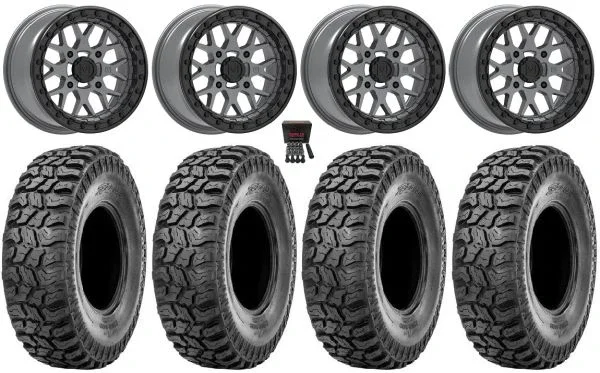 Valor V07 Beadlock 15″ Wheels Graphite 33″ Ridge Saw 2.0 Tires Can-Am Commander Maverick Renegade Outlander Defender