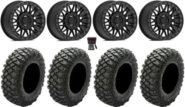 Valor V08 Beadlock 15″ Wheels Black 28″ Crawler XG Tires Can-Am Maverick X3 / Honda Pioneer 1000 / Talon