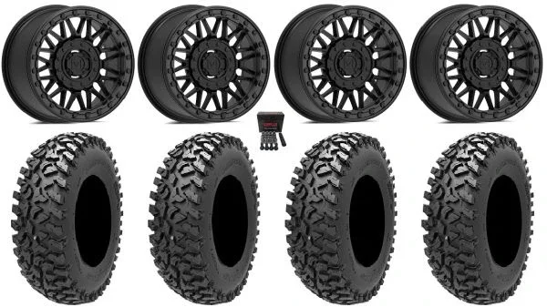 Valor V08 Beadlock 15″ Wheels Black 32″ Rampage Fury Tires Can-Am Commander Maverick Renegade Outlander Defender
