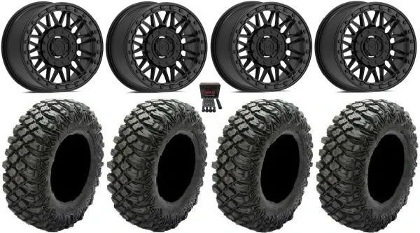 Valor V08 Beadlock 15″ Wheels Black 33″ Crawler XR Tires Can-Am Commander Maverick Renegade Outlander Defender