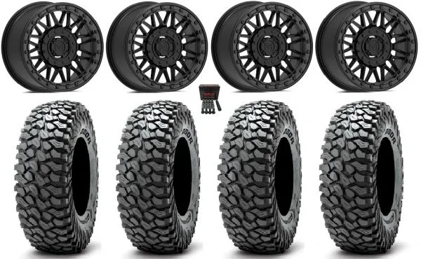 Valor V08 Beadlock 15″ Wheels Black 35″ RocScraper Sticky Tires Can-Am Maverick X3 / Honda Pioneer 1000 / Talon