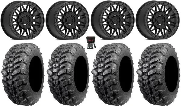 Valor V08 Beadlock 15″ Wheels Black 35″ Sniper 920 Tires Can-Am Commander Maverick Renegade Outlander Defender