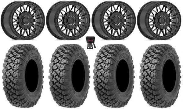 Valor V08 Beadlock 15″ Wheels Dark Tint 32″ Alpha Tires Can-Am Maverick X3 / Honda Pioneer 1000 / Talon