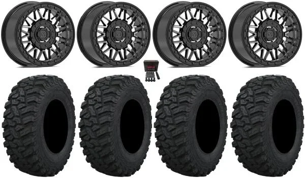 Valor V08 Beadlock 15″ Wheels Dark Tint 33″ Trekker Tires Can-Am Maverick X3 / Honda Pioneer 1000 / Talon