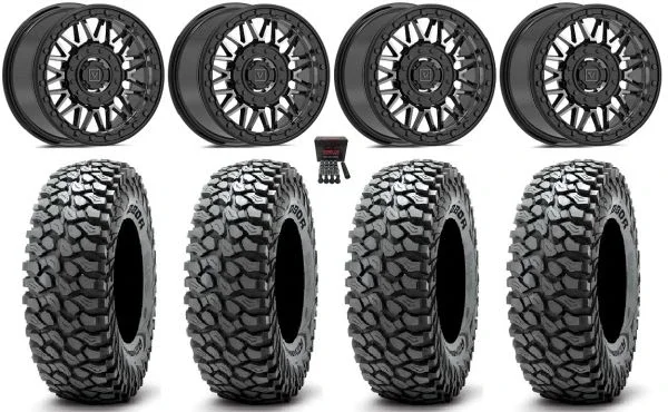 Valor V08 Beadlock 15″ Wheels Dark Tint 37″ RocScraper Tires Can-Am Maverick X3 / Honda Pioneer 1000 / Talon