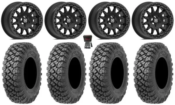 Valor V09 Beadlock 15″ Wheels Black 35″ Alpha Soft Tires Polaris RZR Turbo R & Pro R Ranger 1500 Xpedition