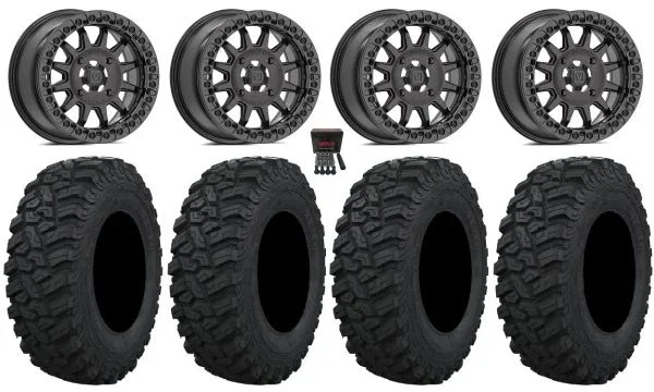 Valor V09 Beadlock 15″ Wheels Charcoal 32″ Trekker Tires Kawasaki Teryx Mule
