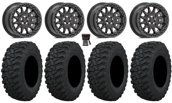 Valor V09 Beadlock 15″ Wheels Charcoal 33″ Trekker Tires Can-Am Maverick X3 / Honda Pioneer 1000 / Talon