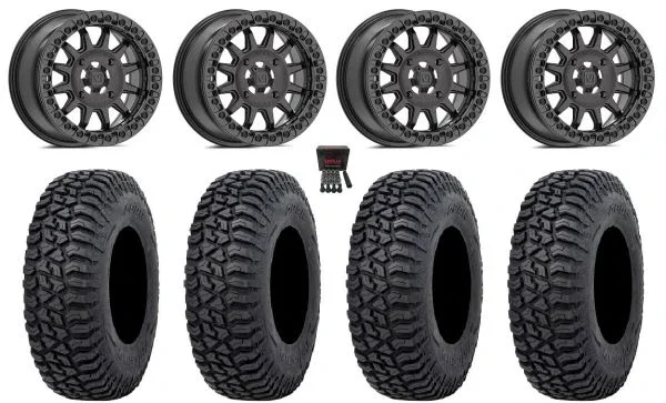 Valor V09 Beadlock 15″ Wheels Charcoal 35″ Tricera Tires Can-Am Maverick X3 / Honda Pioneer 1000 / Talon