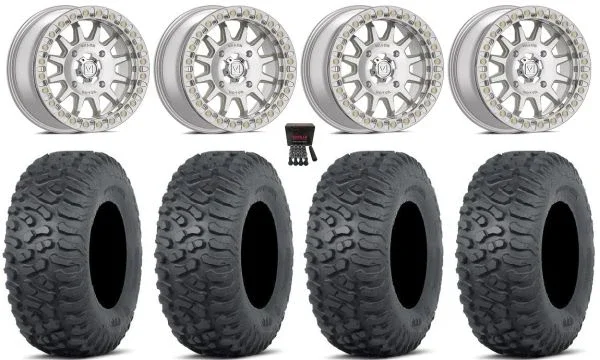 Valor V09 Beadlock 15″ Wheels Machined 32″ Terra Hook Tires Can-Am Maverick X3 / Honda Pioneer 1000 / Talon