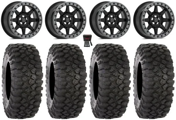 Valor V13 Beadlock 15″ Wheels Black 32″ XC450 Tires Kawasaki Teryx Mule