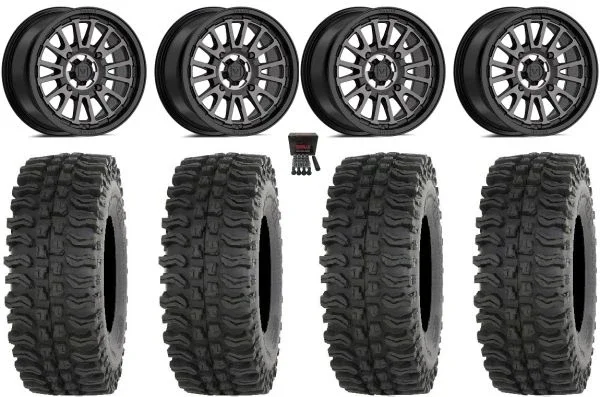 Valor V14 14″ Wheels Dark Tint 27″ BDC Tires Polaris Sportsman / RZR / Ranger