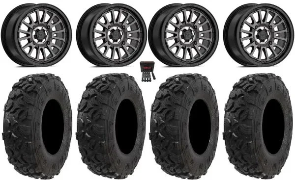 Valor V14 14″ Wheels Dark Tint 28″ Harvester Tires Polaris Sportsman / RZR / Ranger