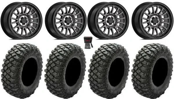 Valor V14 14″ Wheels Dark Tint 30″ Crawler XG Tires Kawasaki Teryx Mule