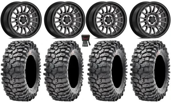 Valor V14 14″ Wheels Dark Tint 35″ Roxxzilla Tires Can-Am Maverick X3 / Honda Pioneer 1000 / Talon