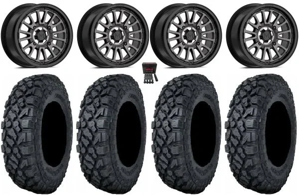 Valor V14 15″ Wheels Dark Tint 32″ Klever X/T Tires Can-Am Maverick X3 / Honda Pioneer 1000 / Talon