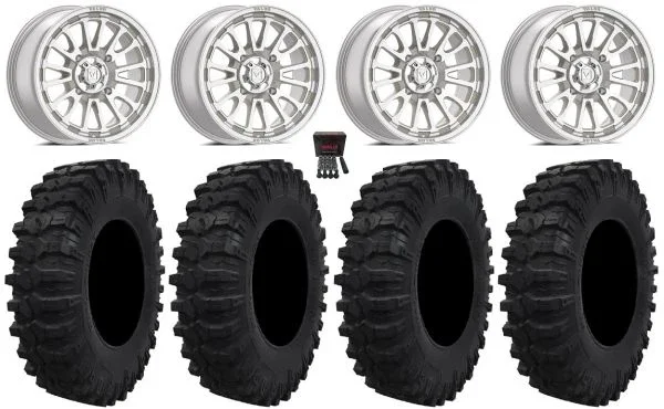Valor V14 15″ Wheels Machined 32″ Dual Threat Tires Kawasaki Teryx Mule