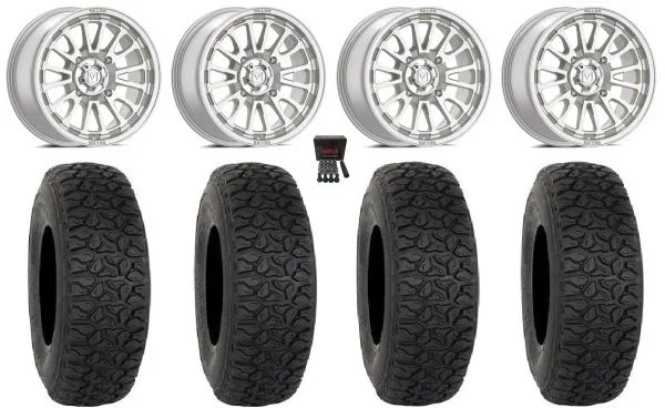 Valor V14 15″ Wheels Machined 32″ DX440 Tires Kawasaki Teryx Mule
