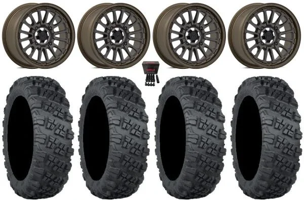 Valor V14 15″ Wheels Root Beer 33″ Versa Cross V3 Tires Polaris Sportsman / RZR / Ranger