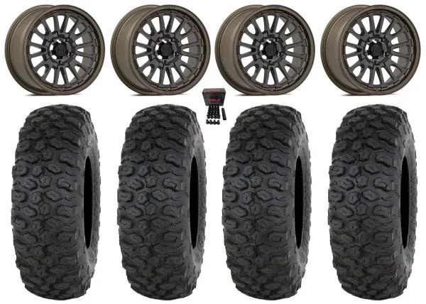 Valor V14 15″ Wheels Root Beer 35″ Chicane DS Tires Polaris RZR Turbo R & Pro R Ranger 1500 Xpedition