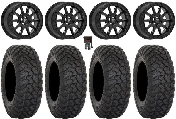 Valor V15 Beadlock 15″ Wheels Black 33″ RT320 Tires Polaris RZR Turbo R & Pro R Ranger 1500 Xpedition