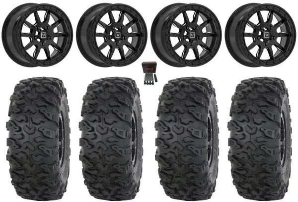 Valor V15 Beadlock 15″ Wheels Black 35″ Roctane T4 Tires CFMoto UForce U10 Pro / U10 XL Pro / ZForce Z10 / Z10-4