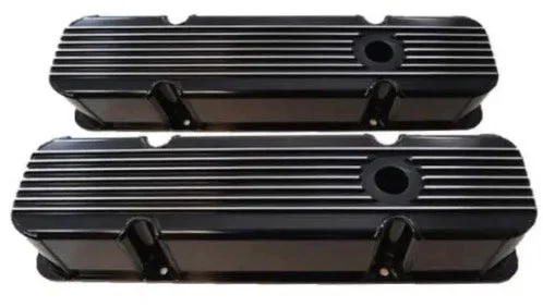 Valve Covers: SBC 1958-86 283-350 Finned (Black) Fabricated R6364BK DR