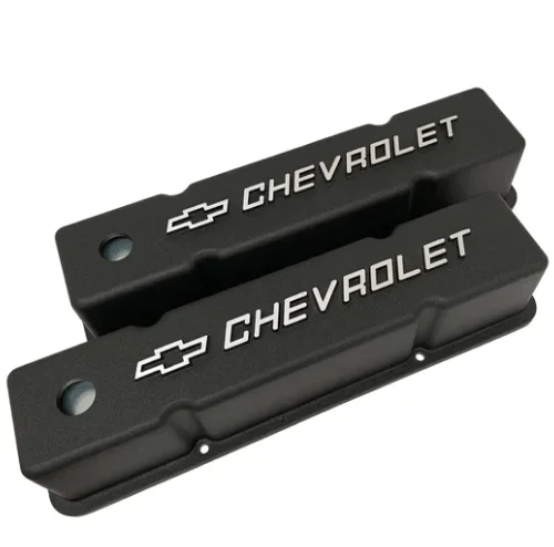 Valve Covers: SBC Cast Aluminum W/ Chevrolet Logo Black**