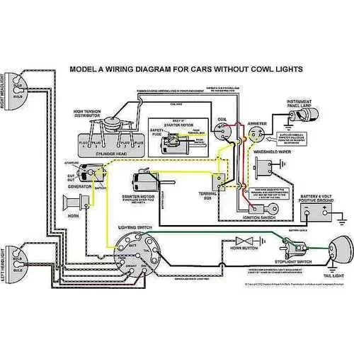 Wiring Diagram (Cowl Lamps) A14000/1, A-14350-A, Ford Model A 1928-1931